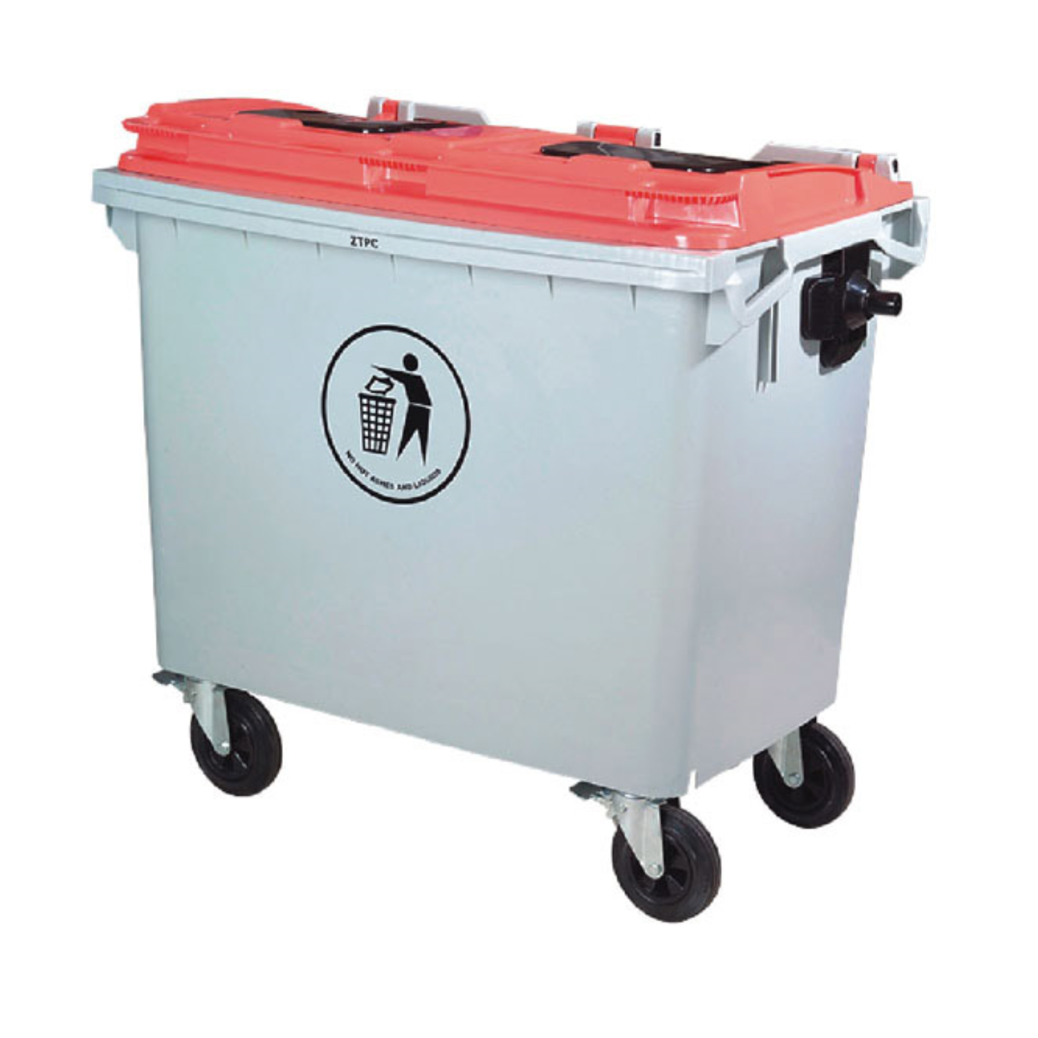 Conteneur en plastique 660 litres gris avec 4 roues et 2 trappes