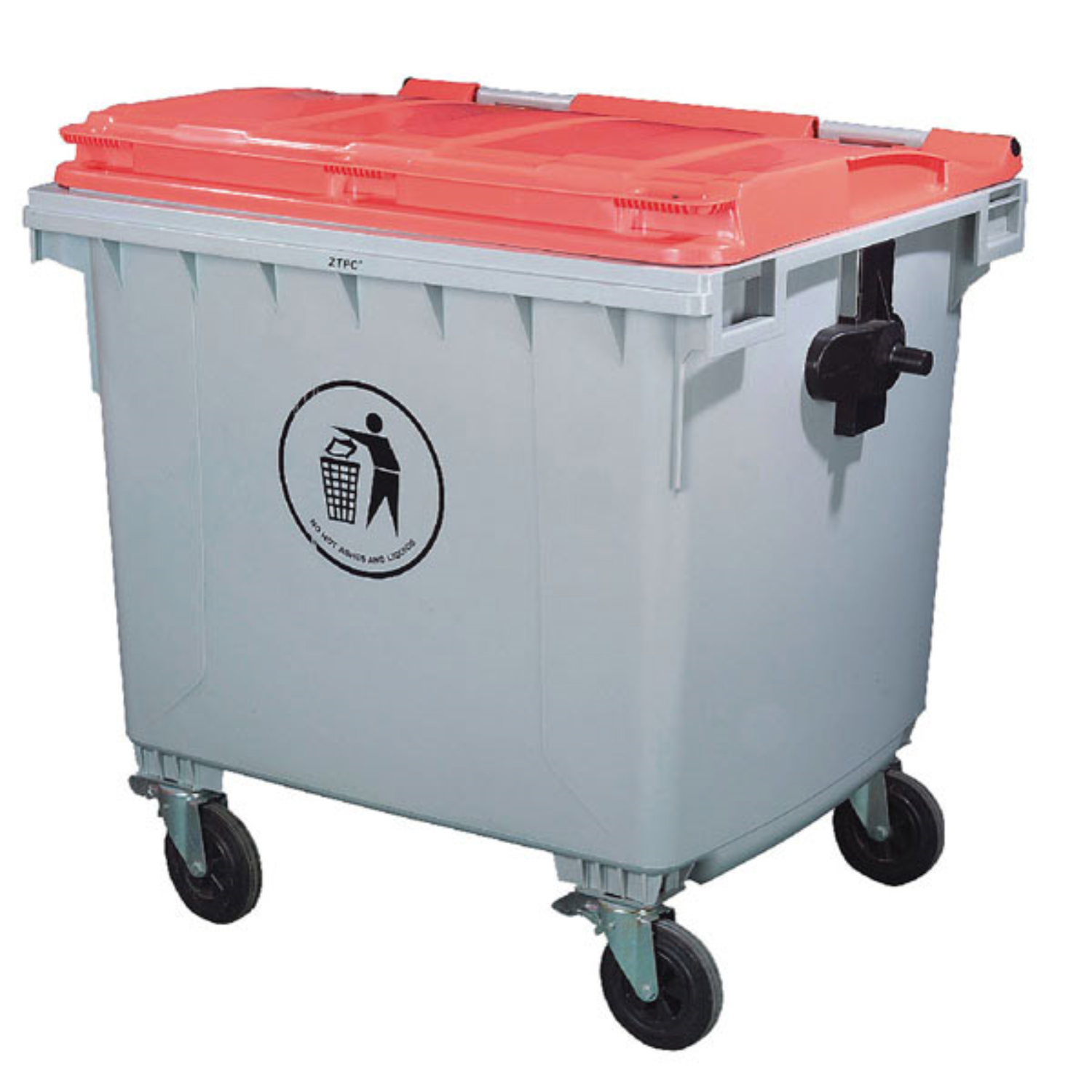 Conteneur en plastique 1100 litres gris avec 4 roues