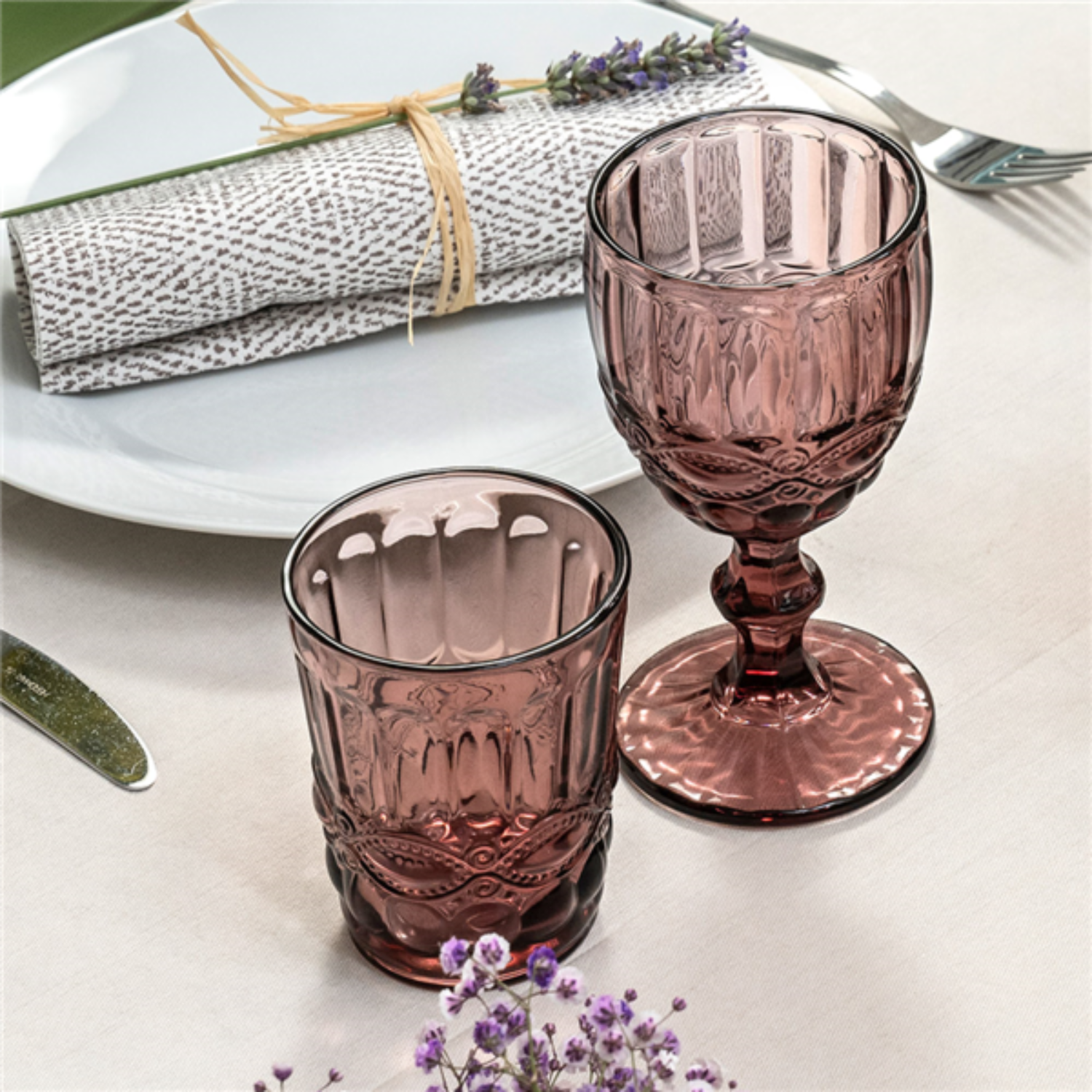 Gobelet en verre et verre à pied  lavande - ProSaveurs