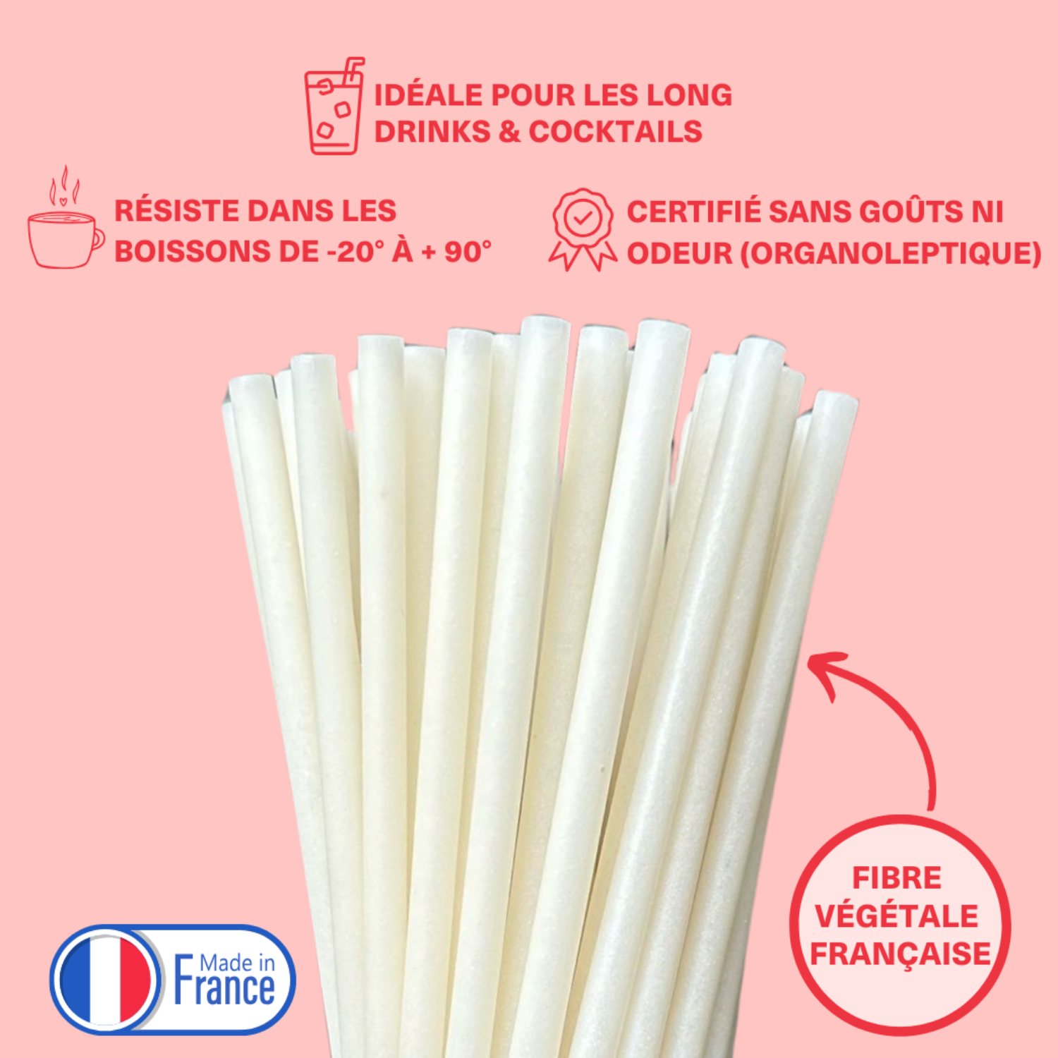 Paille compostable Classic blanc givré 200mm