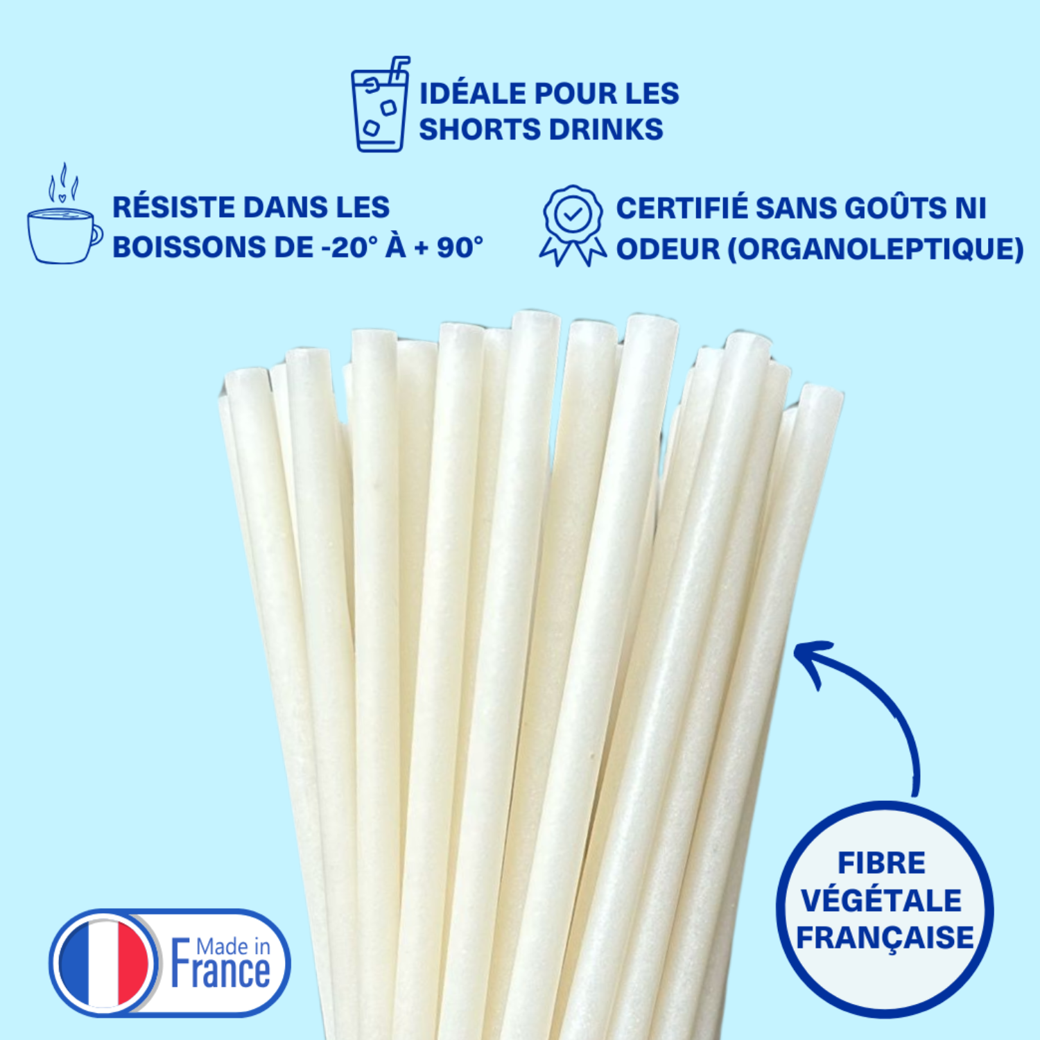Paille compostable Small blanc givré 140mm