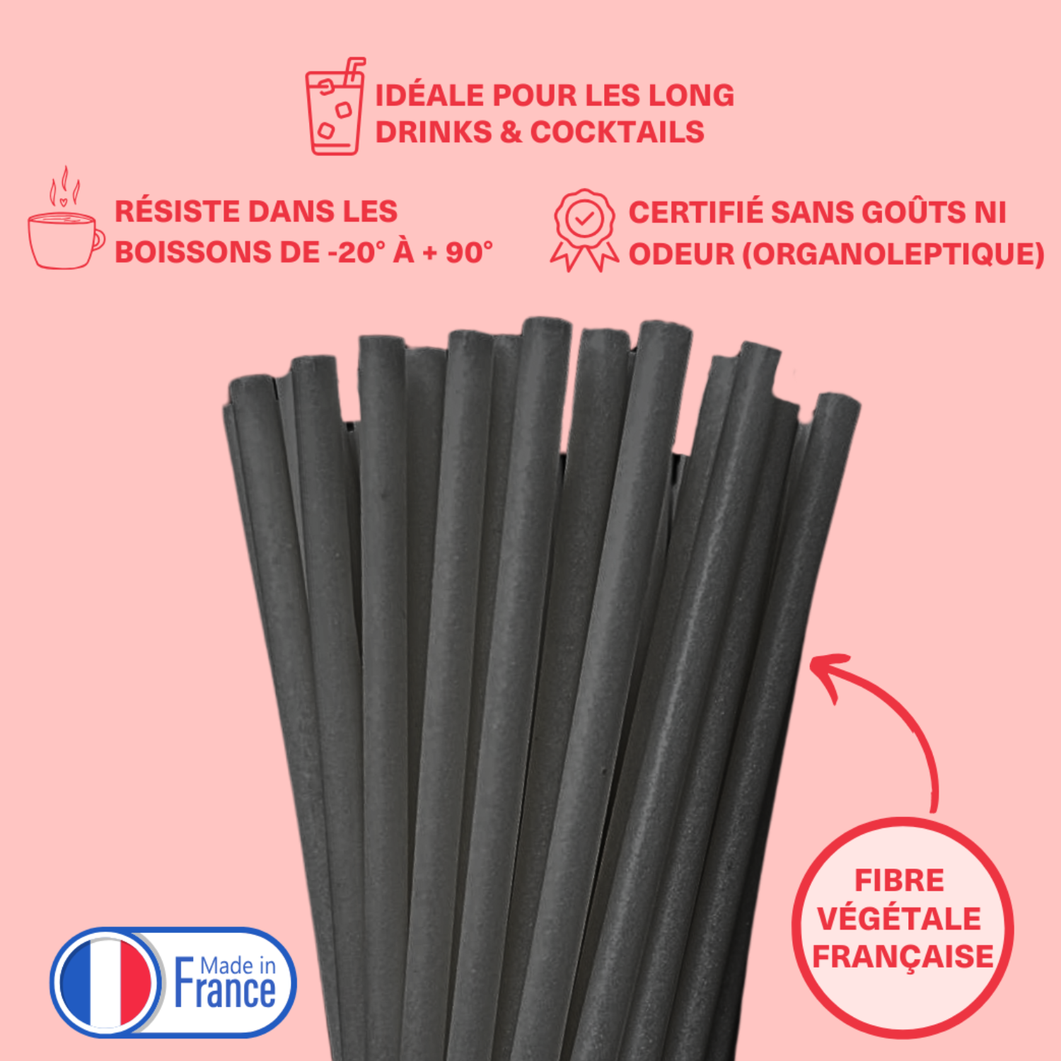Paille compostable Classic noir roche 200mm