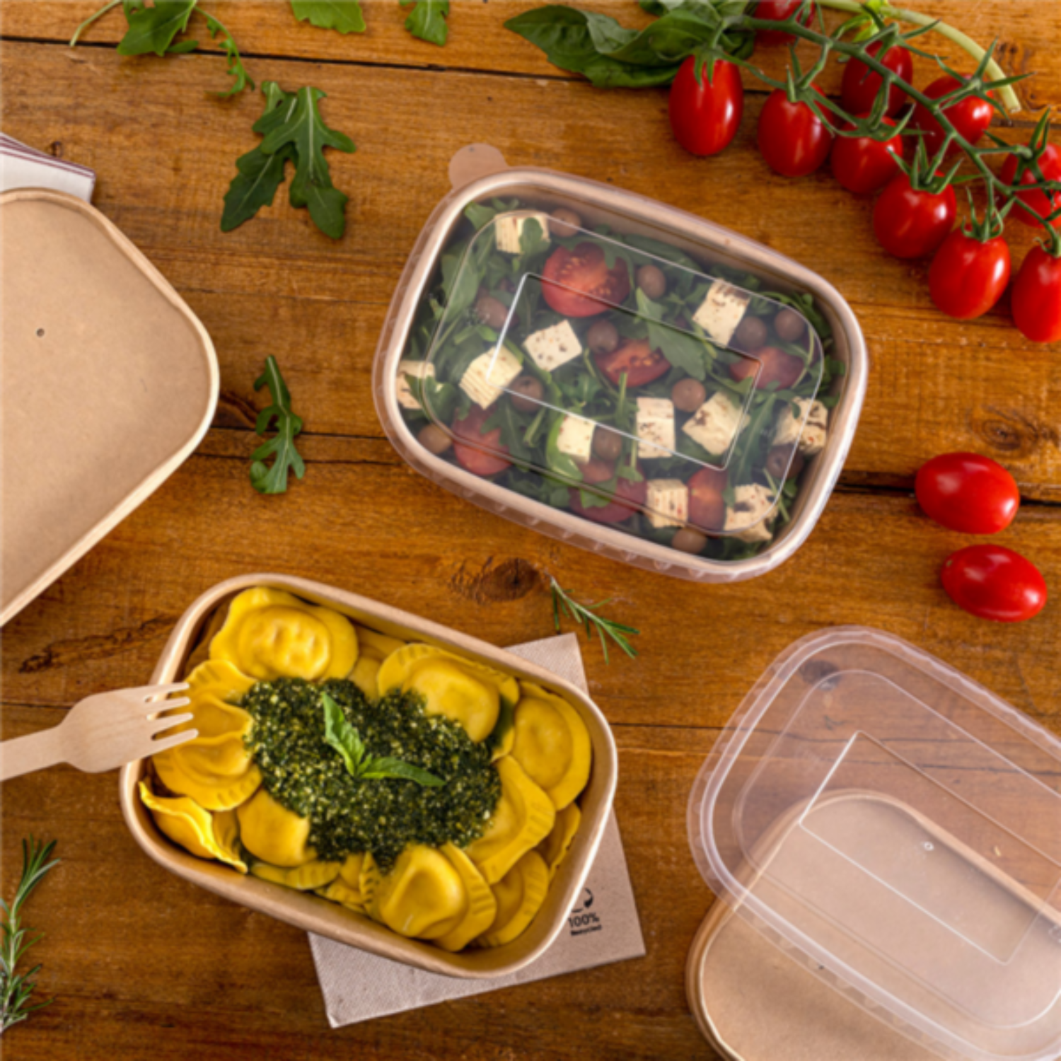 Bol rectangulaire en carton et couvercle PET - ProSaveurs