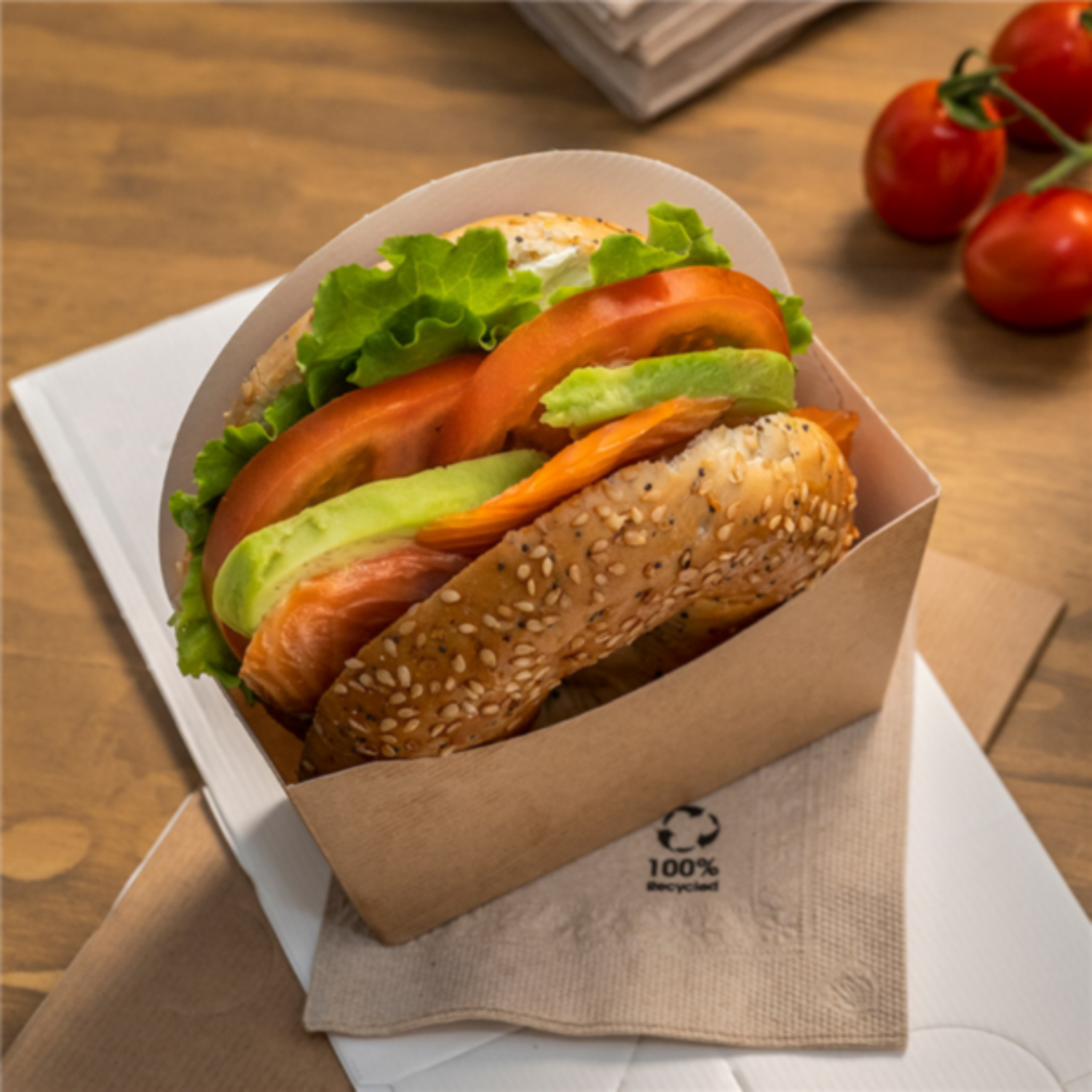 Étui pour bagels en carton kraft 12x12 cm - Suggestion - ProSaveurs