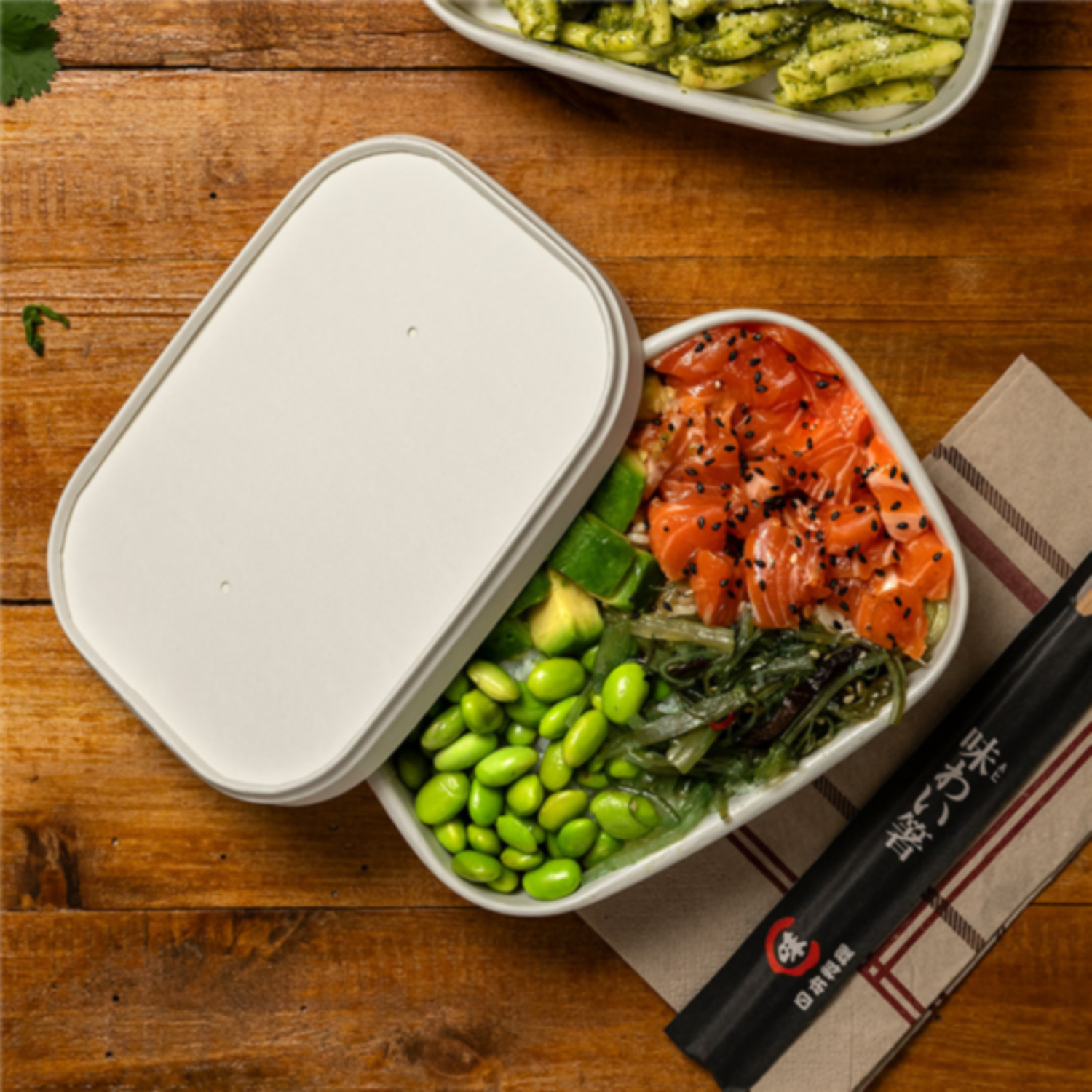 Couvercle carton PE blanc rectangulaire - Situation - ProSaveurs
