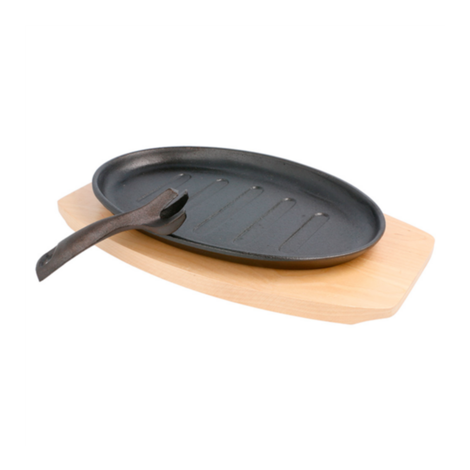 Poêlon ovale en fonte 27 × 18 cm sur planche bois - ProSaveurs