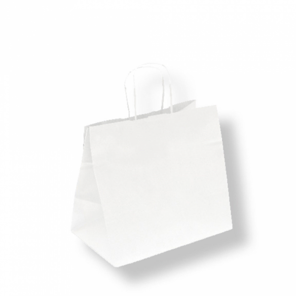 Sacs traiteur en papier blanc 26+17x24 cm personnalisés avec votre logo 2 couleurs (dès 25 cartons)