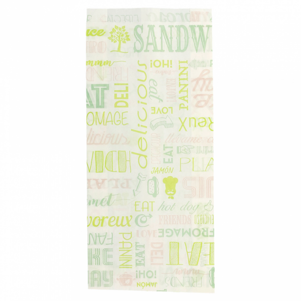 Emballage sandwich personnalisé en papier blanc 12+4x26 cm personnalisés avec votre logo 1 couleur (dès 4 cartons)