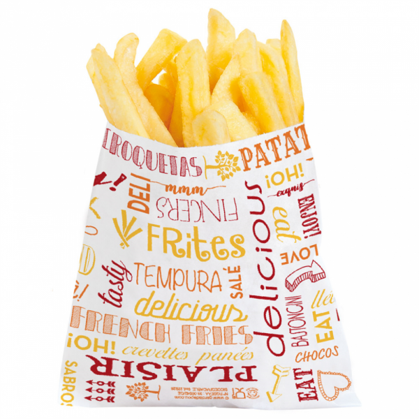 Sachets pour frites en papier blanc 12x12 cm personnalisés 2 couleurs CN08-22926P2C-2