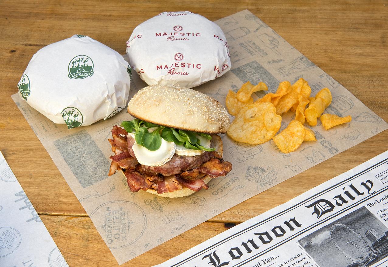 Papier ingraissable burger écru 28 x 34 cm personnalisable avec votre logo 2 couleurs