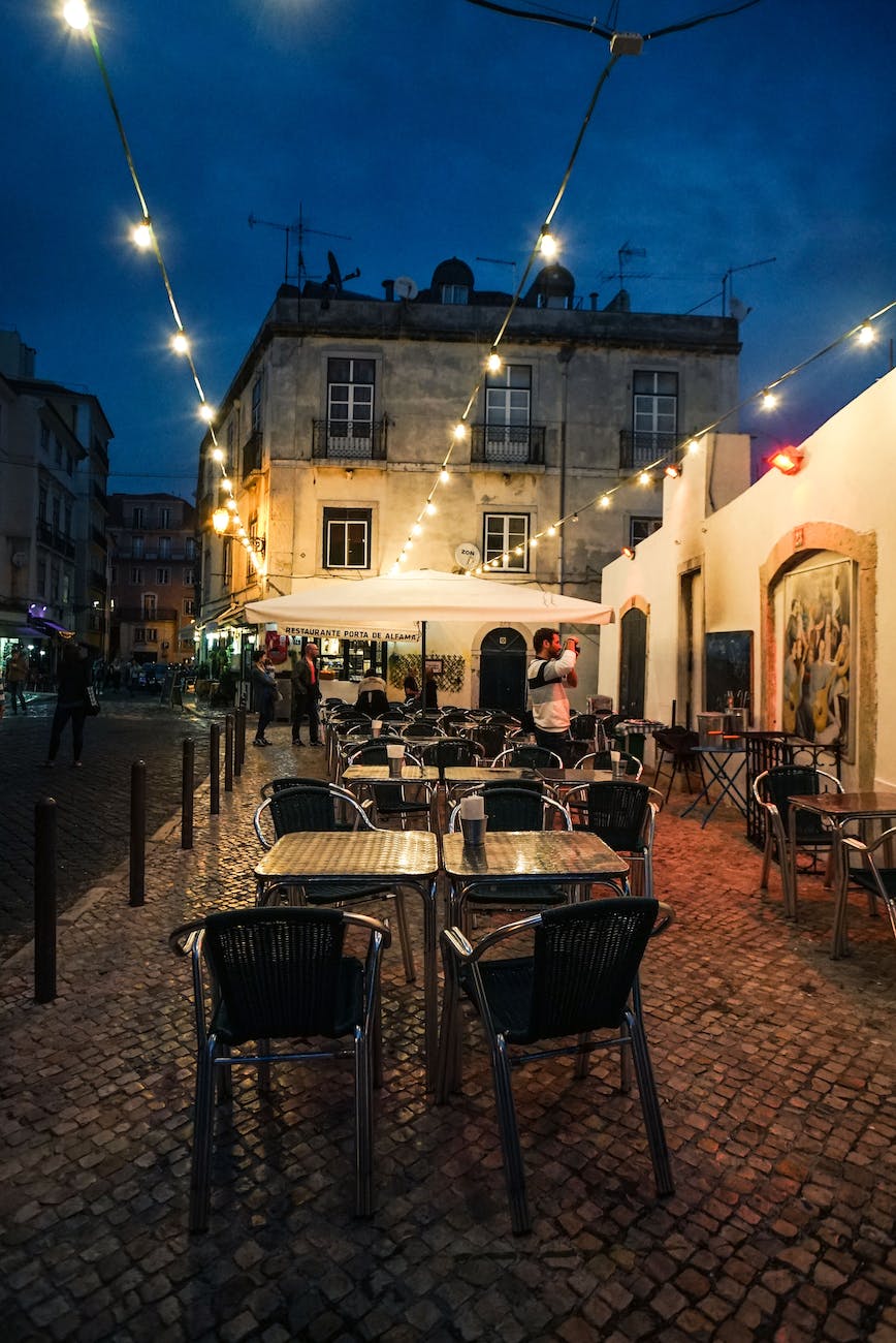 vue du restaurant exterieur vide pendant la nuit