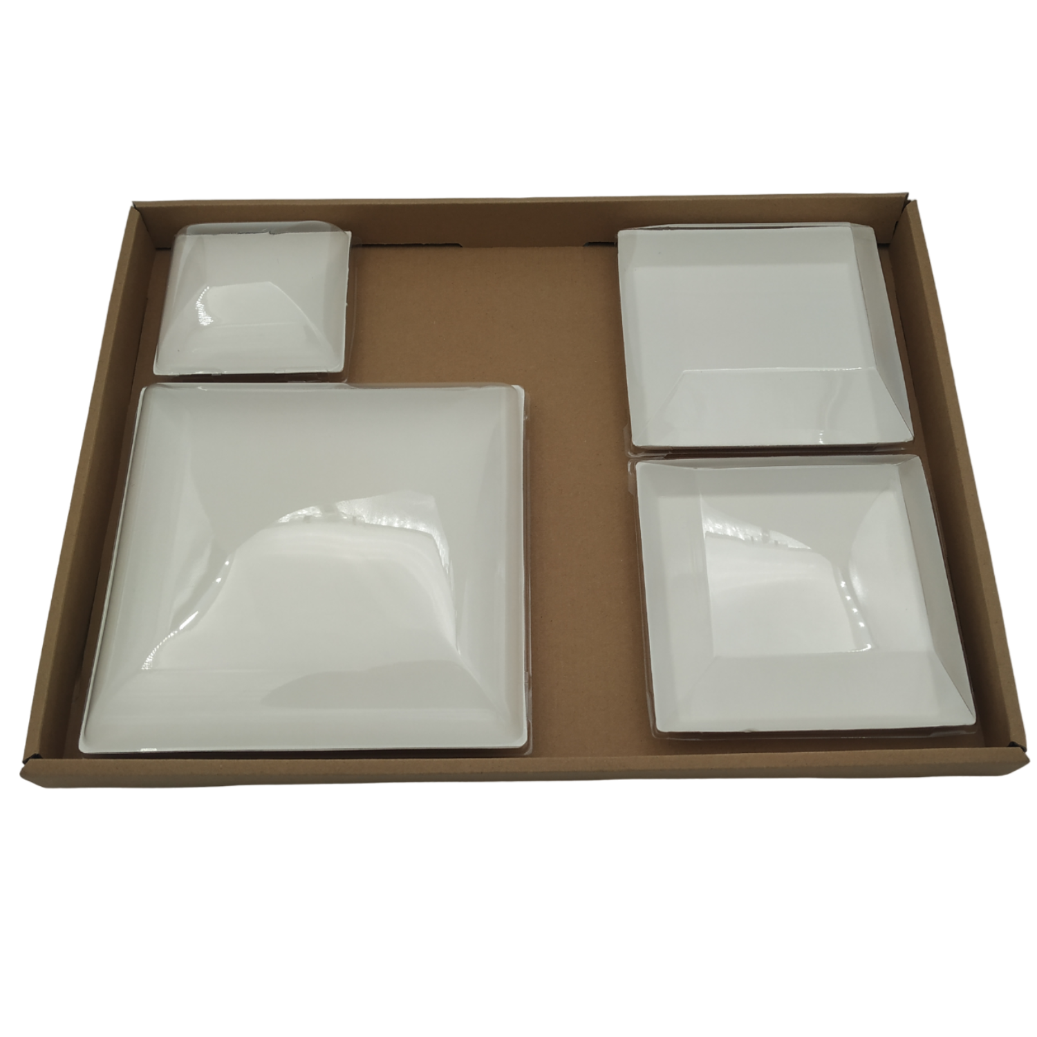 kit plateau repas jetable ecologique ecru lisse avec ses 4 assiettes en pulpe de canne prosaveurs
