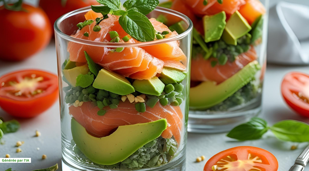 Verrine fraîcheur à la tomate, avocat et saumon fumé - verrines froides salées - ProSaveurs
