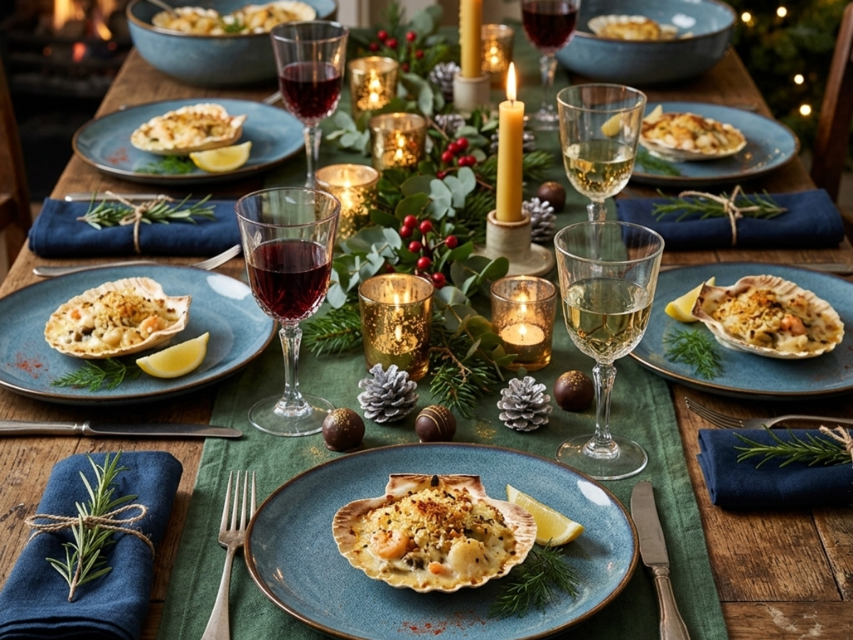 coquilles de poissons gratinees assiettes en gres bleues prosaveurs