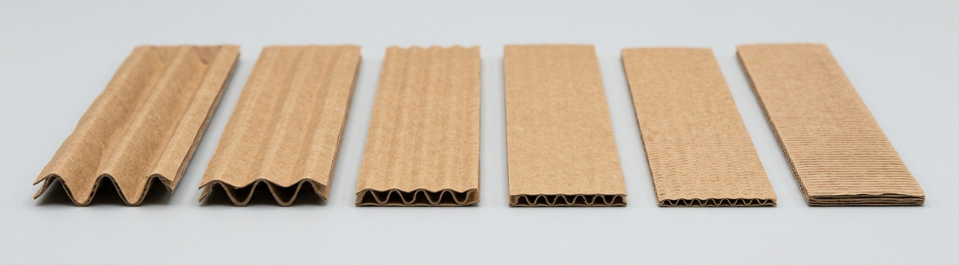 Bandes de carton ondulé classées de la cannelure la plus haute à la plus fine