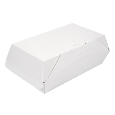 Boîte repas 20x13x7 cm blanche fermeture Paperlock par 300 - ProSaveurs