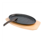Poêlon ovale en fonte 27 × 18 cm sur planche bois - ProSaveurs