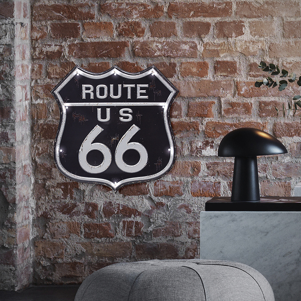 26833B Plaque décoration murale Route 66 LED 31 cm