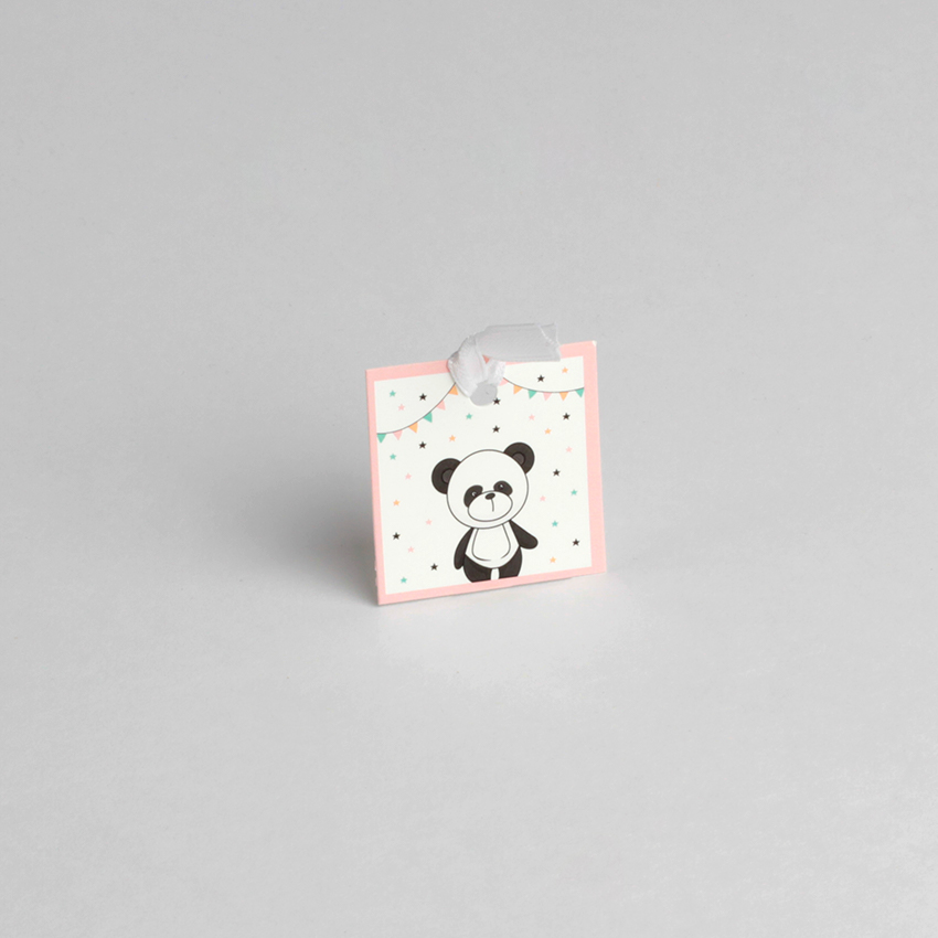 Lot de 12 étiquettes carré thème Panda pour boites à dragées ballotins Chocolat Naissance Communion Mariage Baptême