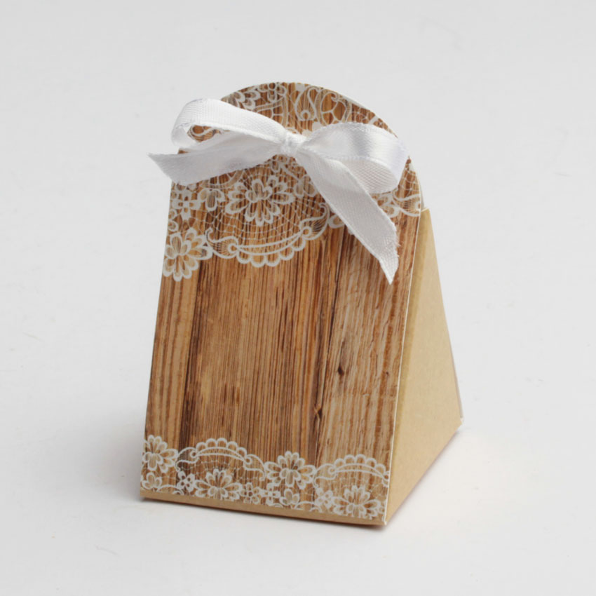 Ballotins à dragées - boites à dragées Forme Iris thème Bois Dentelle x10