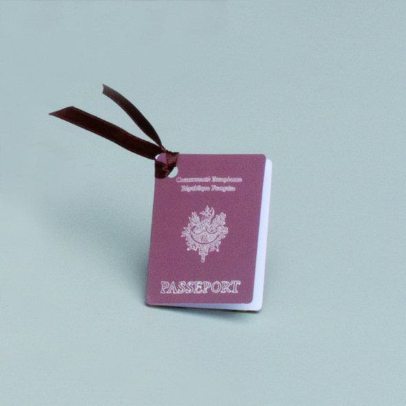 Lot de 12 étiquettes forme passeport pour boîtes à dragées thème Aventurier