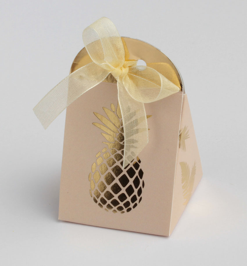 Ballotins à dragées - boites à dragées Forme Iris thème Ananas Rose Gold x10