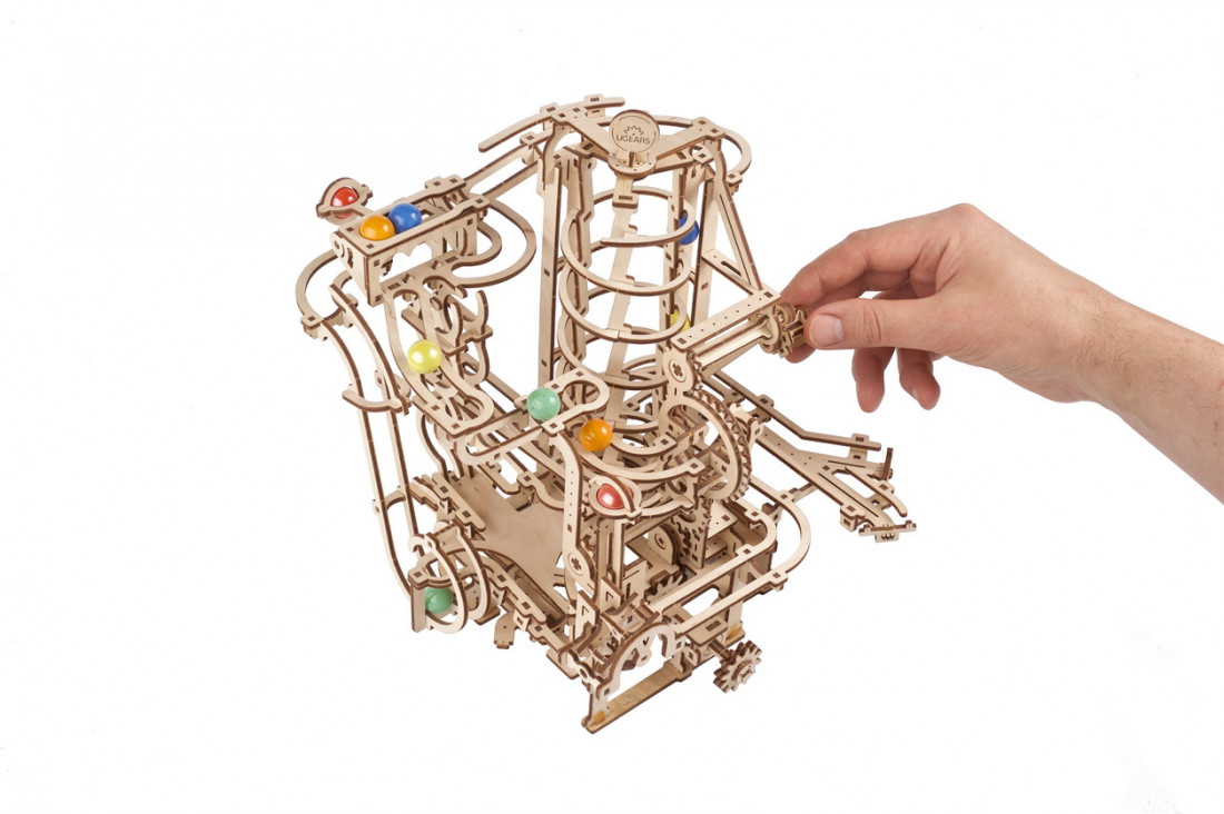 _Ugears - Maquette de Palan à spirale pour piste de billes- Puzzle bois 3D