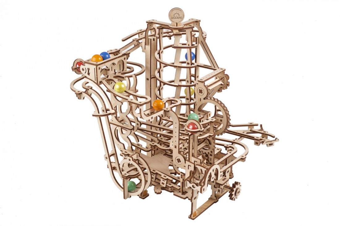 hUgears - Maquette de Palan à spirale pour piste de billes- Puzzle bois 3D