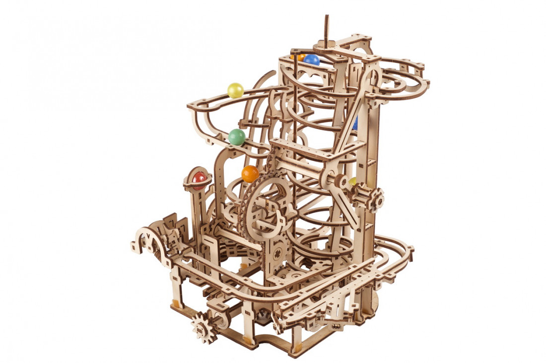 Ugears - Maquette de Palan à spirale pour piste de billes- Puzzle bois 3D