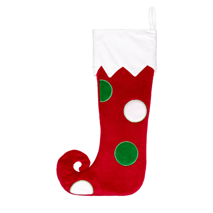 Chaussette de Noël forme Lutin Rouge à pois et blanche Personnalisable GM