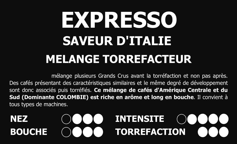 Café Expresso saveurs d\'Italie mélange torréfacteur en grain ou moulu
