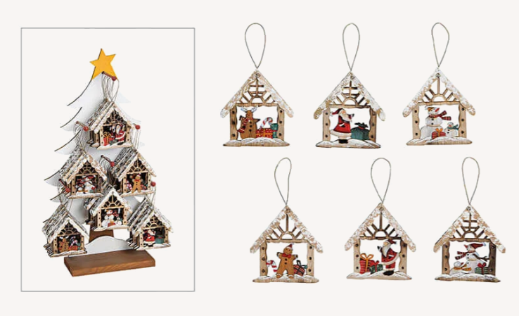 Décoration de Noël en forme de Maison, en bois, 6 modèles différents au choix à l'unité