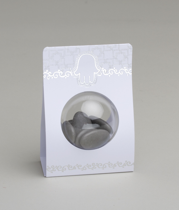 Lot de 12 portes boules pour boule en plastique 5cm, non incluse, thème main de Fatma blanc argent pour boîtes à dragées