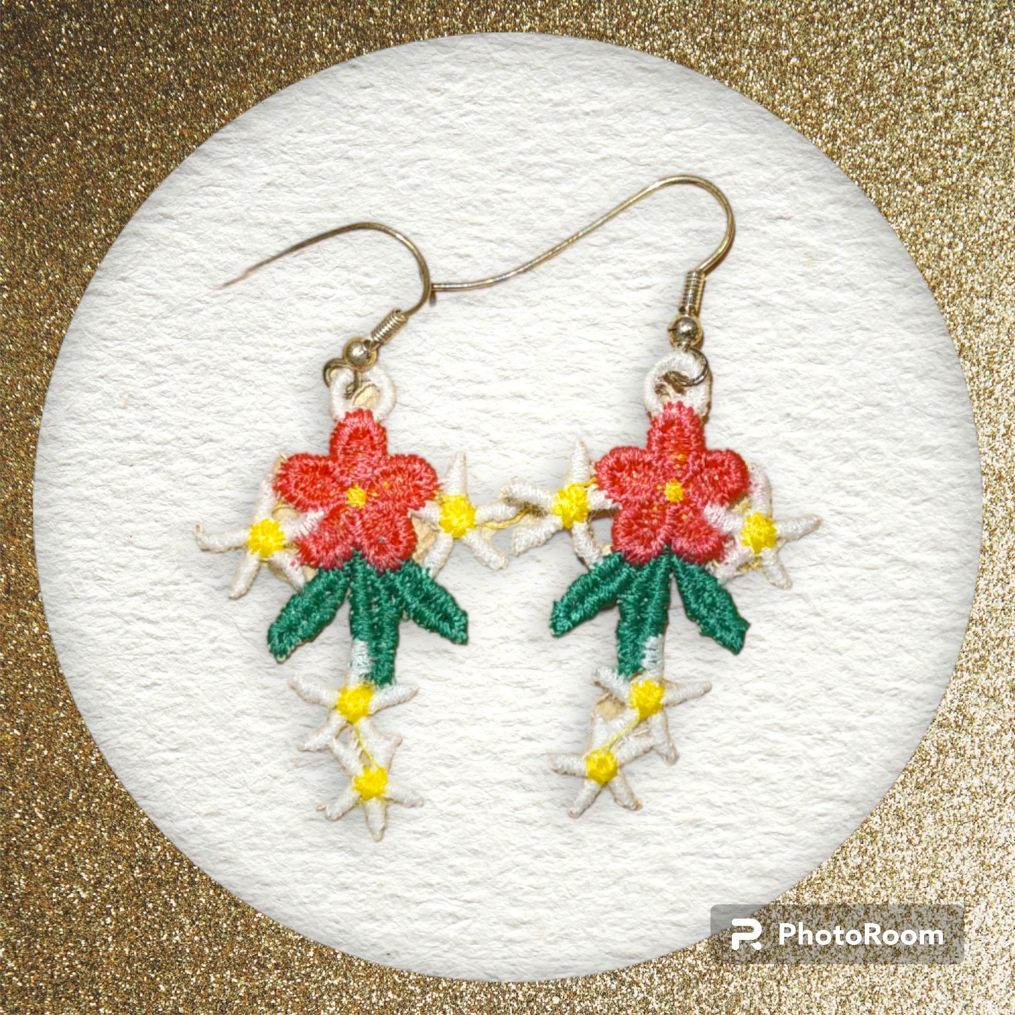 Boucles d'oreilles motif fleur modèle 1 en broderie