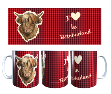 Mug J'aime le Bitcherland Highland rouge et noir 330 ml Sweet Heidi's Store@