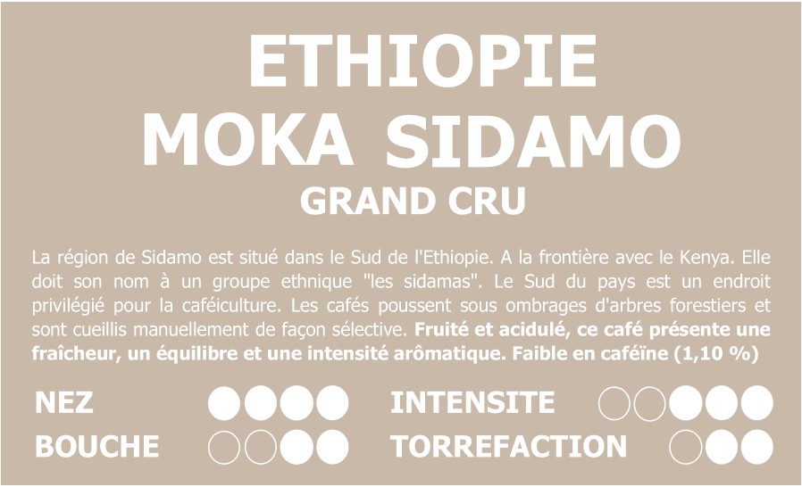 Ethiopie Moka Sidamo Grand Cru en grain ou moulu