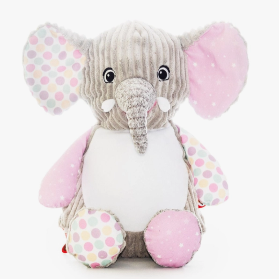 Peluche personnalisable Éléphant sensoriel - Bubblegum par impression ou broderie