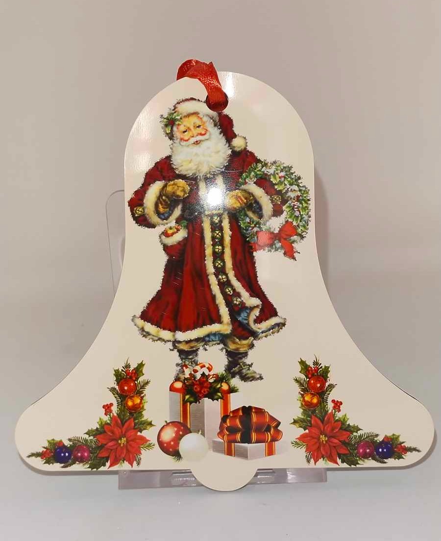 Décoration de sapin Cloche Père Noël vintage en MDF réalisé artisanalement