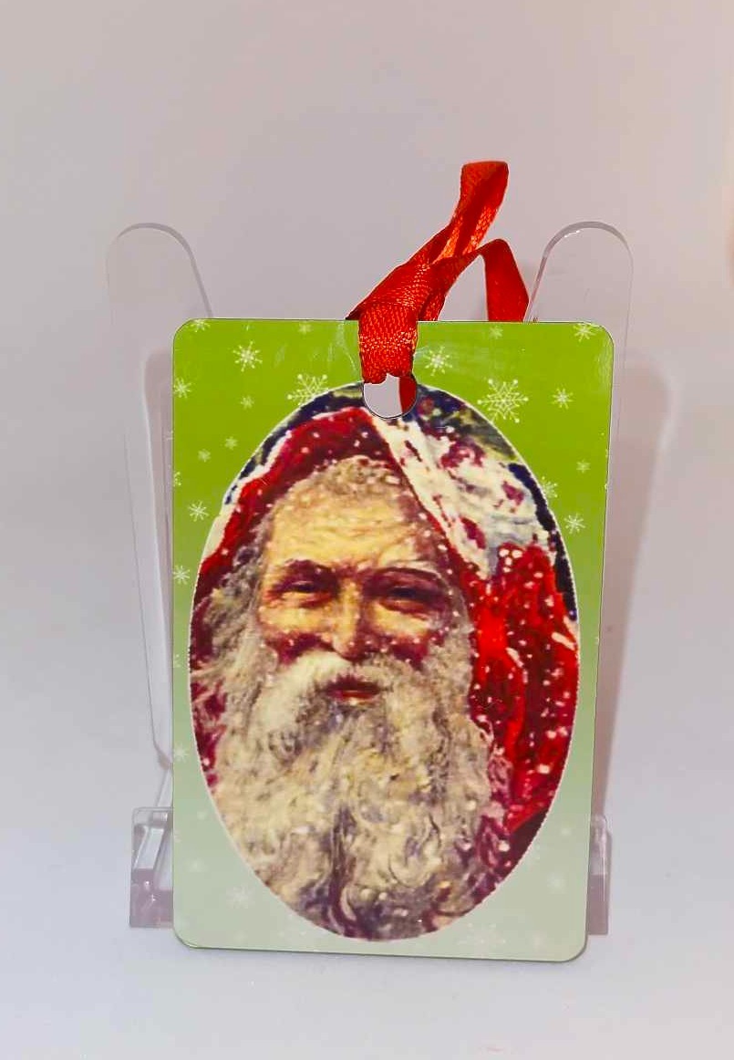 Décoration de sapin Rectangle motif Père Noël Vintage 1 en MDF réalisée artisanalement