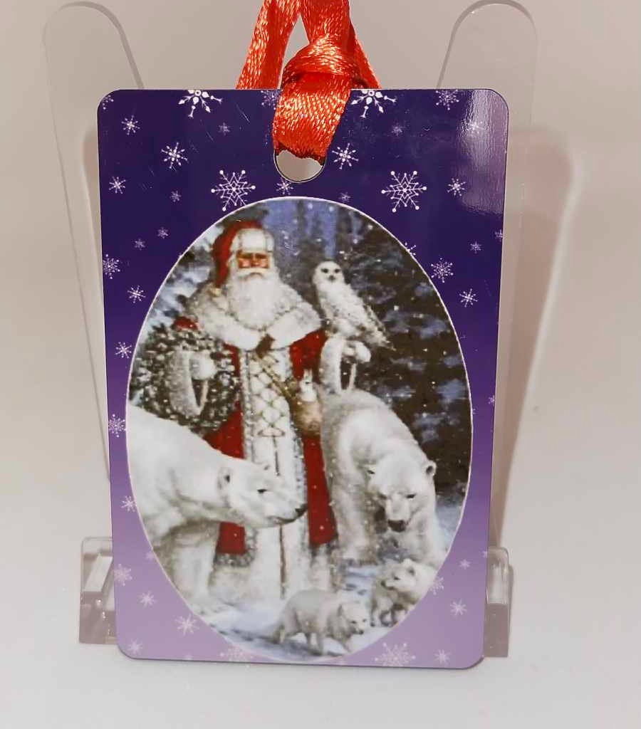 Décoration de sapin Rectangle motif Père Noël Vintage 7 en MDF réalisée artisanalement