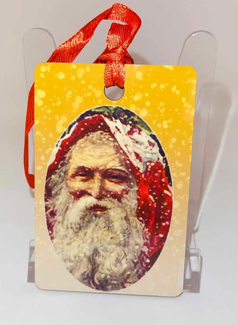 Décoration de sapin Rectangle motif Père Noël Vintage 8 en MDF réalisée artisanalement