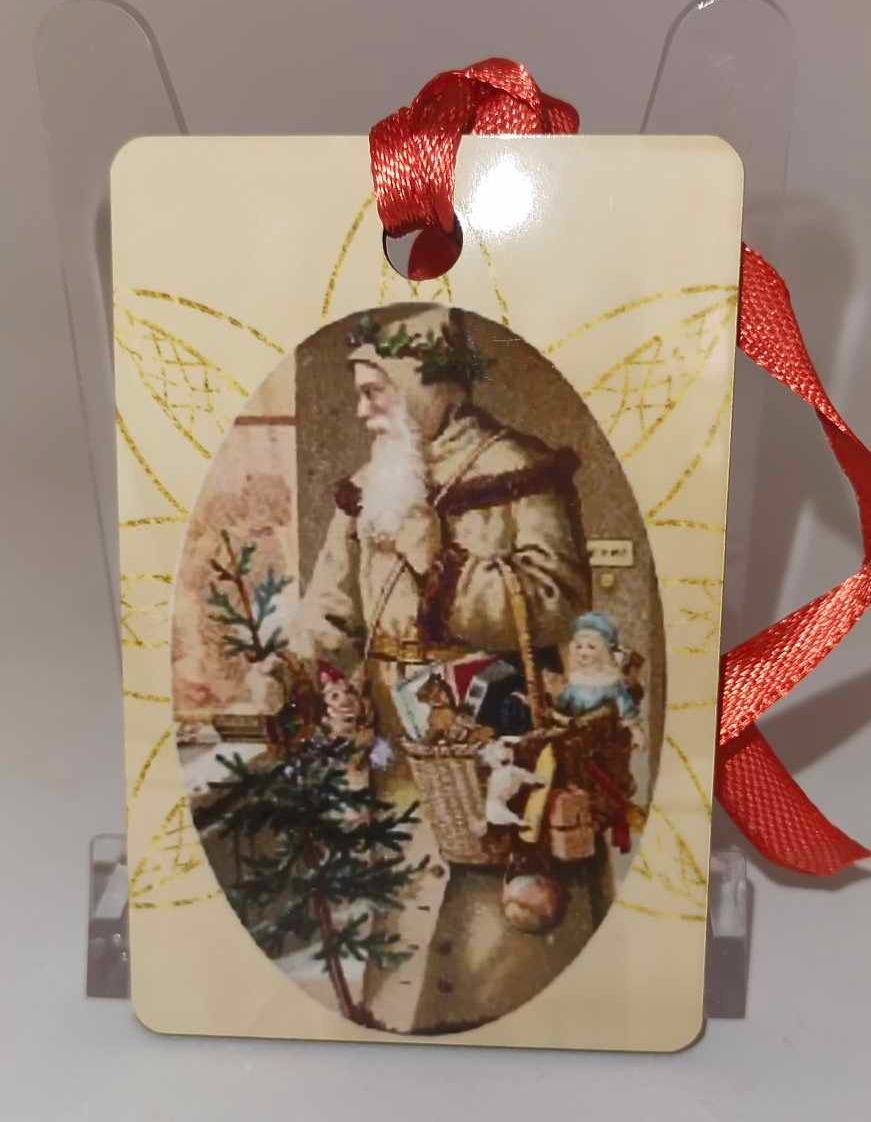 Décoration de sapin Rectangle motif Père Noël Vintage 9 en MDF réalisée artisanalement