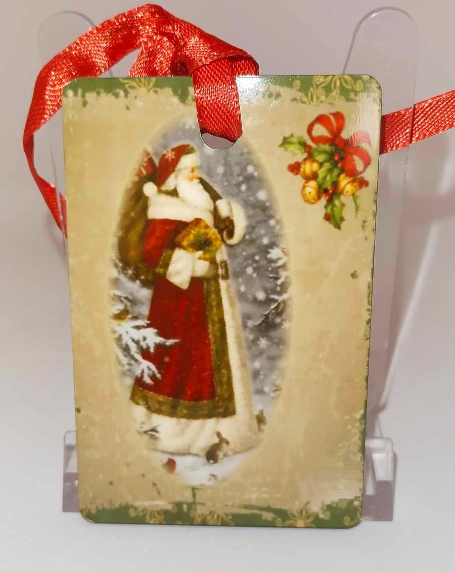 3Décoration de sapin Rectangle motif Père Noël Vintage 10 en MDF réalisée artisanalement