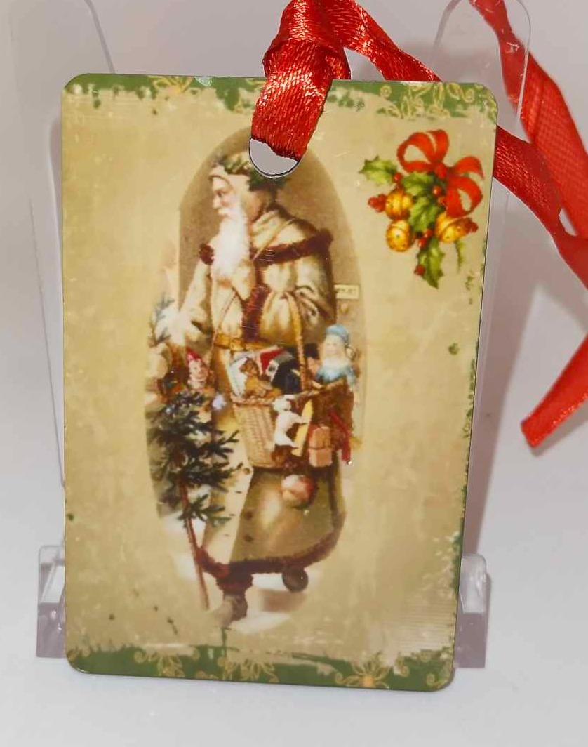 Décoration de sapin Rectangle motif Père Noël Vintage 11 en MDF réalisée artisanalement
