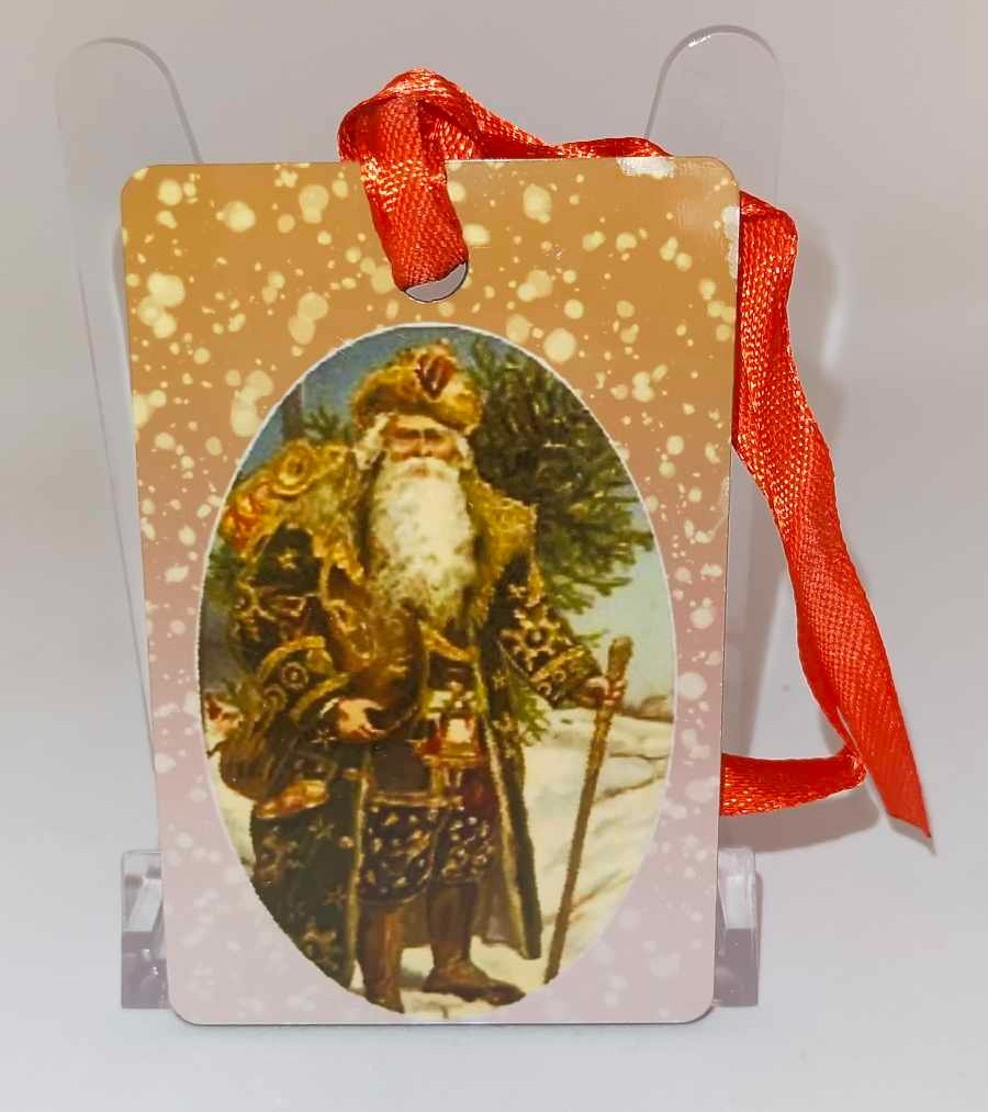 Décoration de sapin Rectangle motif Père Noël Vintage 12 en MDF réalisée artisanalement