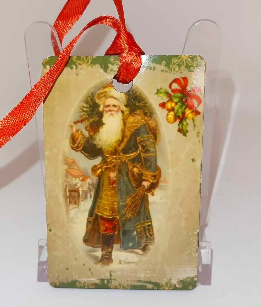 Décoration de sapin Rectangle motif Père Noël Vintage 13 en MDF réalisée artisanalement