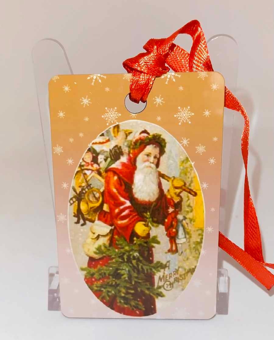 Décoration de sapin Rectangle motif Père Noël Vintage 15 en MDF réalisée artisanalement