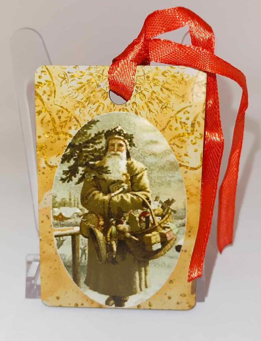 Décoration de sapin Rectangle motif Père Noël Vintage 16 en MDF réalisée artisanalement