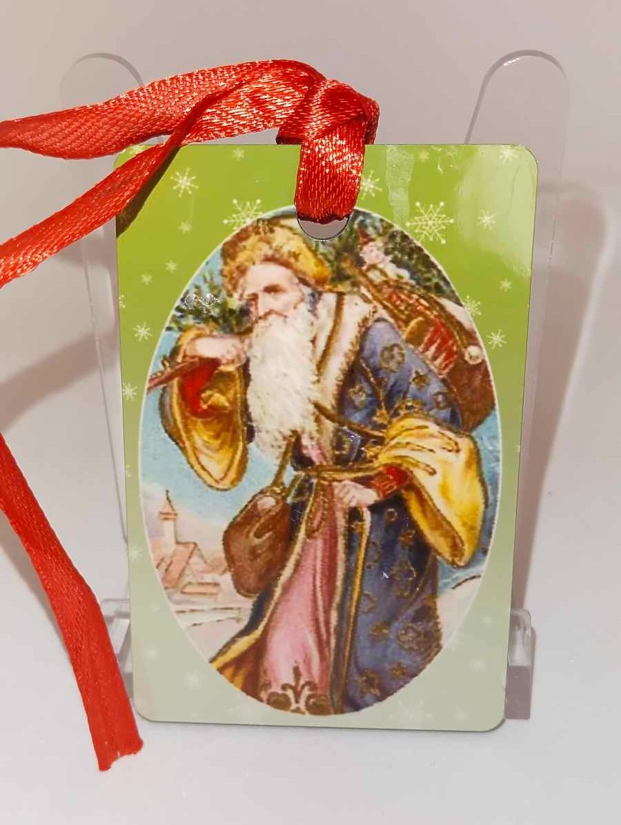 Décoration de sapin Rectangle motif Père Noël Vintage 24 en MDF réalisée artisanalement