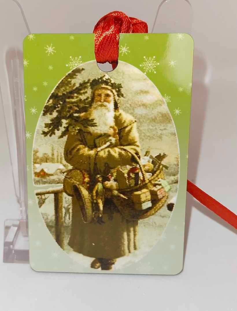 Décoration de sapin Rectangle motif Père Noël Vintage 28 en MDF réalisée artisanalement
